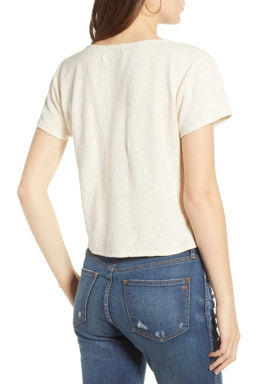 Women's Madewell Wrap-Tie Texture & Thread Top, Nordstrom Item! 100% Cotton, Bleached Linen, Sz XL! Retails $70 