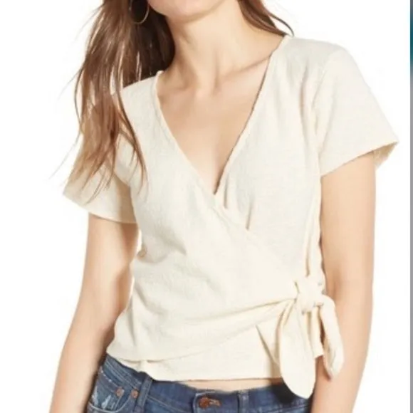 Women's Madewell Wrap-Tie Texture & Thread Top, Nordstrom Item! 100% Cotton, Bleached Linen, Sz XL! Retails $70 