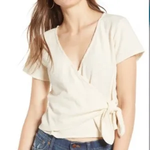Women's Madewell Wrap-Tie Texture & Thread Top, Nordstrom Item! 100% Cotton, Bleached Linen, Sz XL! Retails $70 
