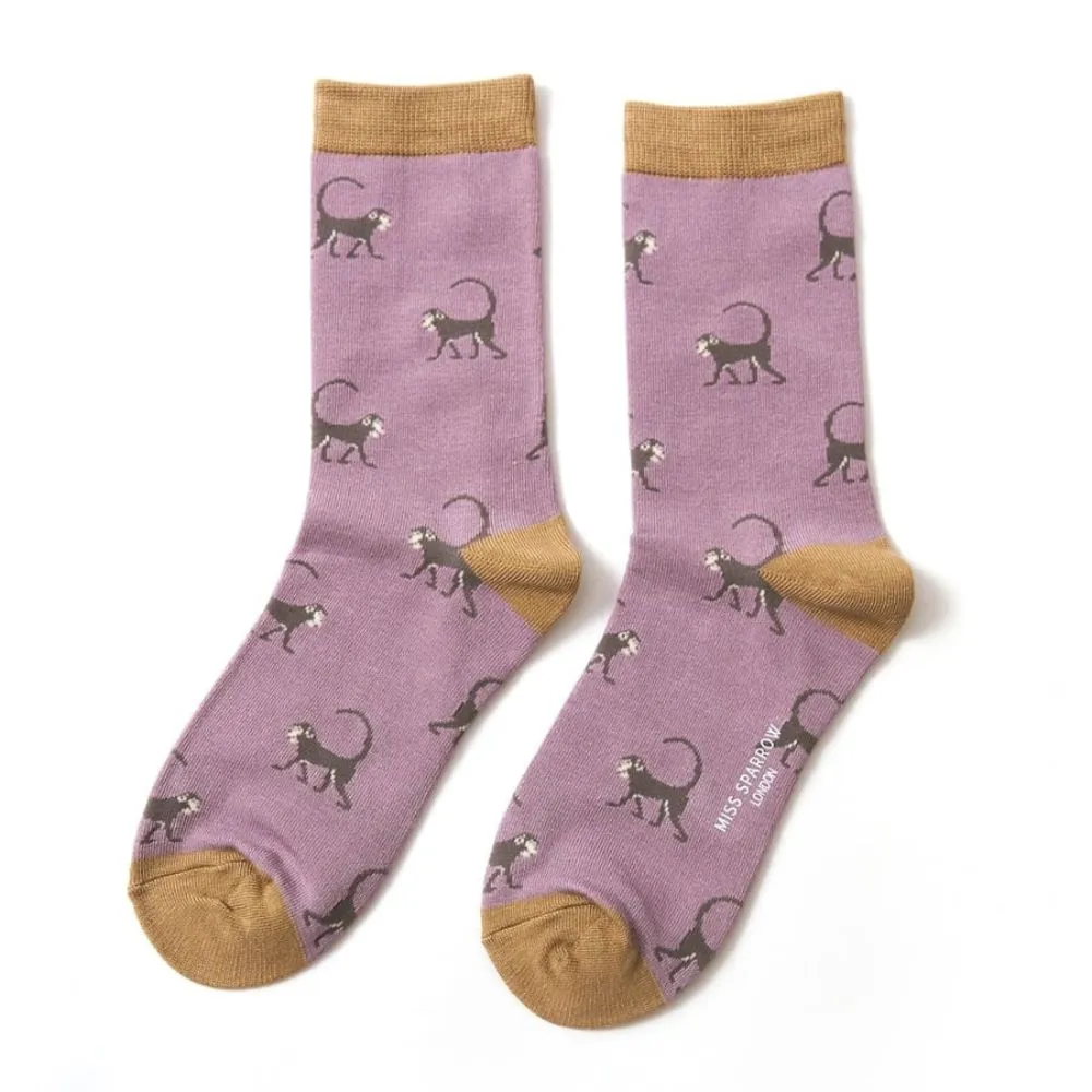 Womens Monkeys Socks - Lilac