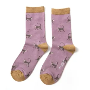 Womens Monkeys Socks - Lilac
