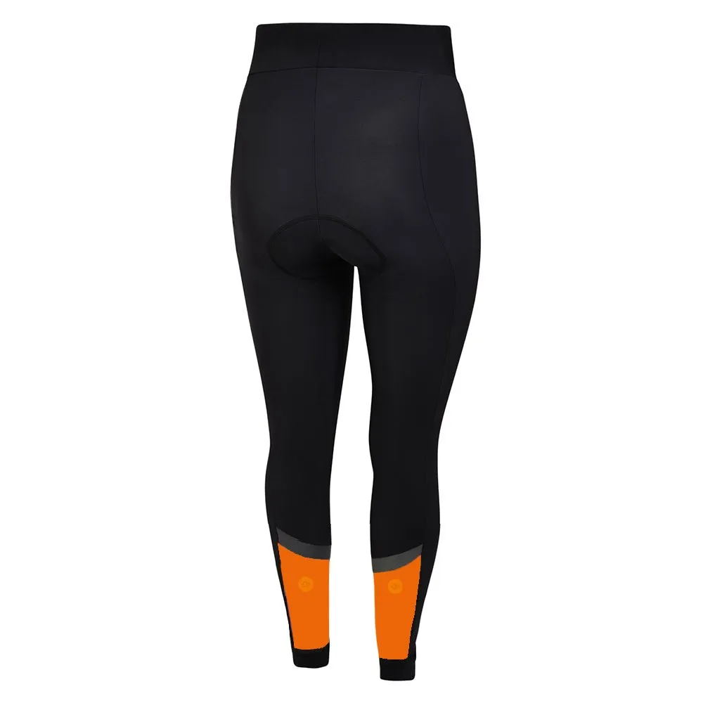Womens Orange Winter Thermal Padded Cycling Tights