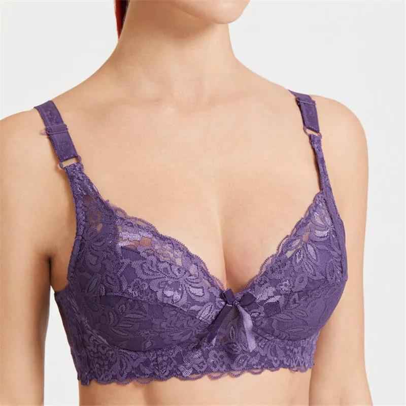 Women's Push Up Comfortable Floral Lace Bras - Blue