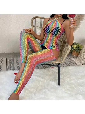 Women's Rainbow Front Cross Fishnet Bodystocking (Bikini Not Included)
