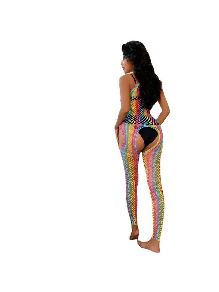 Women's Rainbow Front Cross Fishnet Bodystocking (Bikini Not Included)
