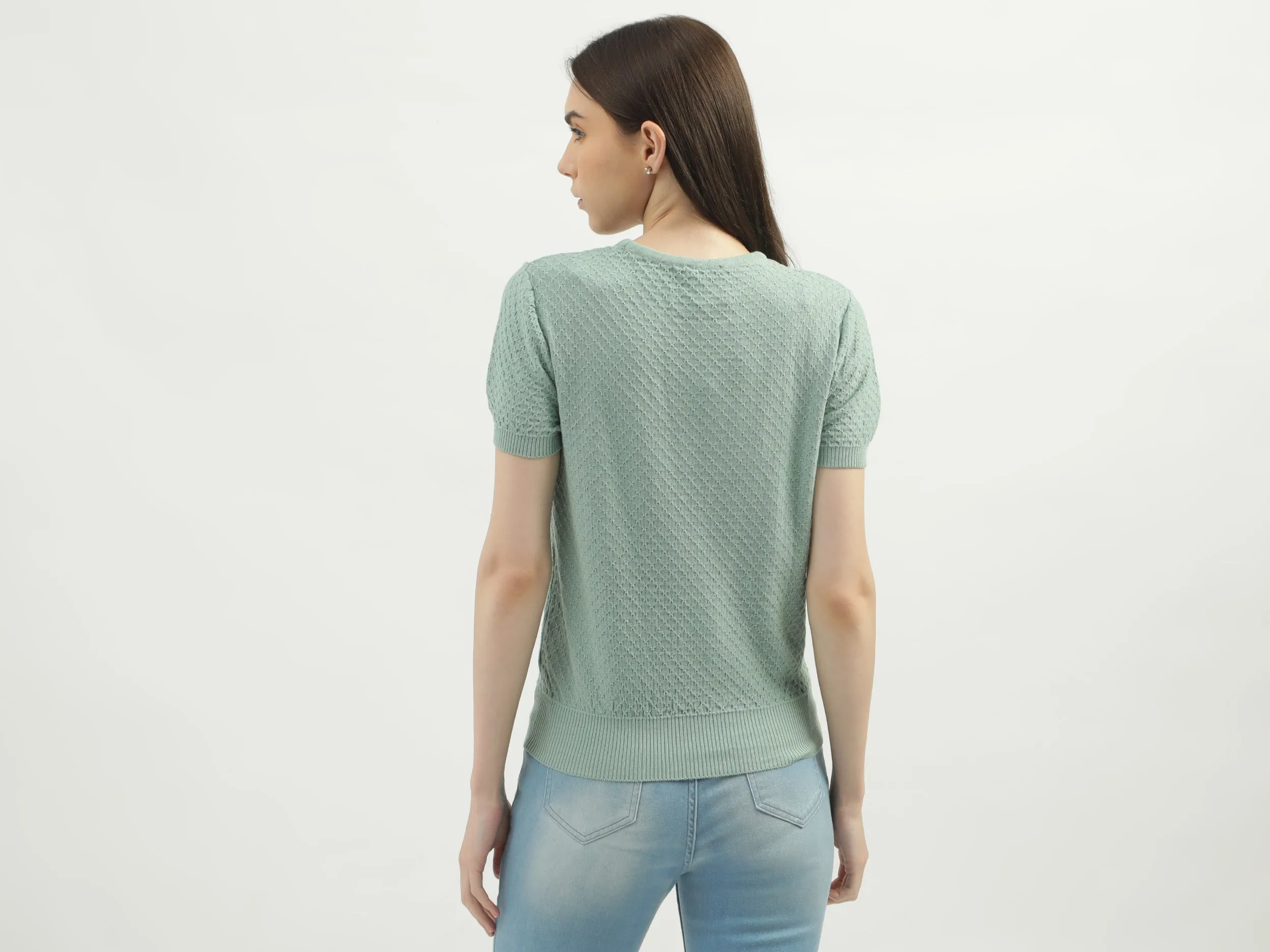 Women's Regular Fit Round Neck Textured Sweaters