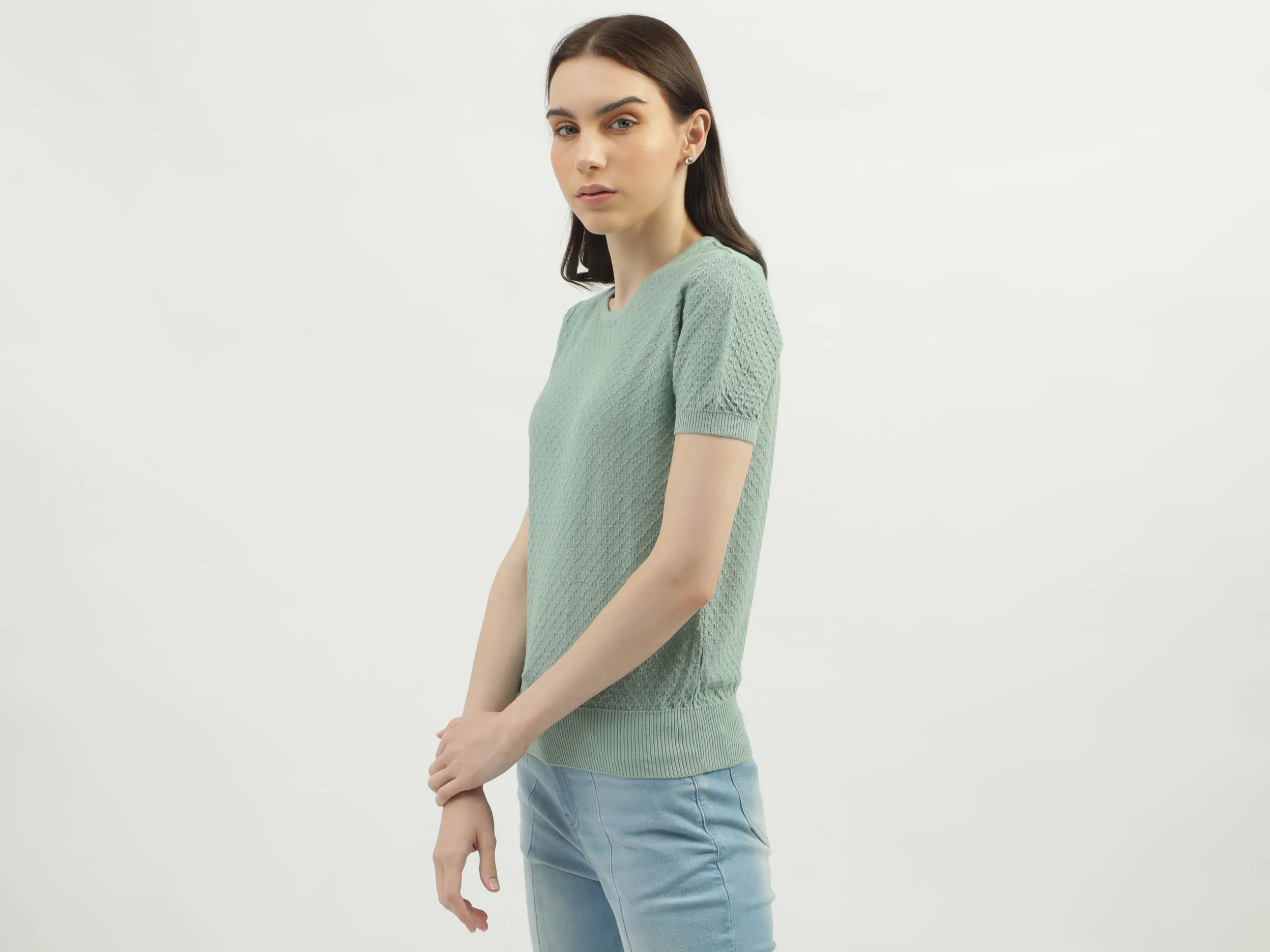 Women's Regular Fit Round Neck Textured Sweaters