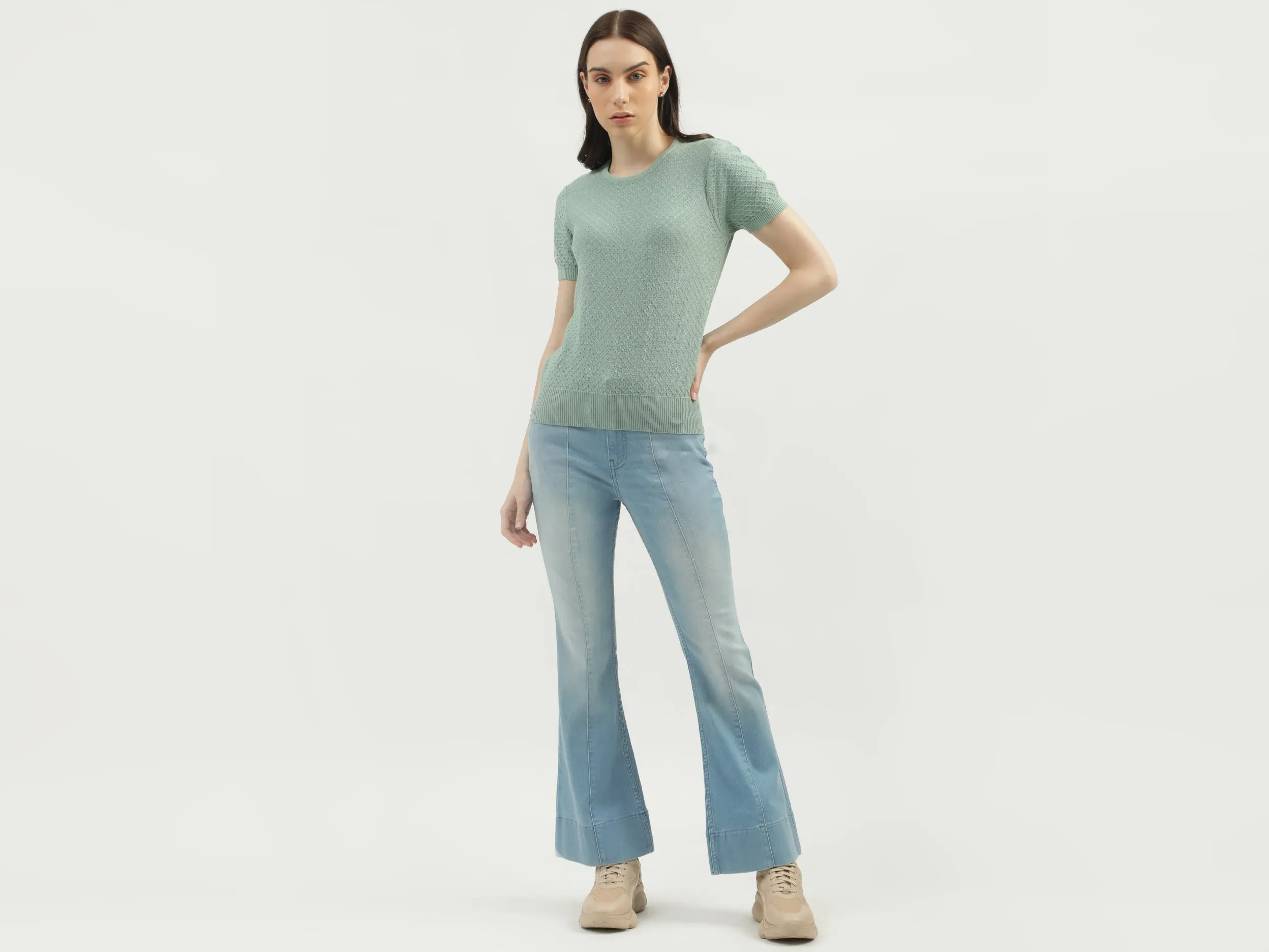 Women's Regular Fit Round Neck Textured Sweaters