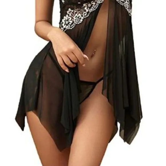Women's Sexy V Neck Open Front Lingerie Sleepwear