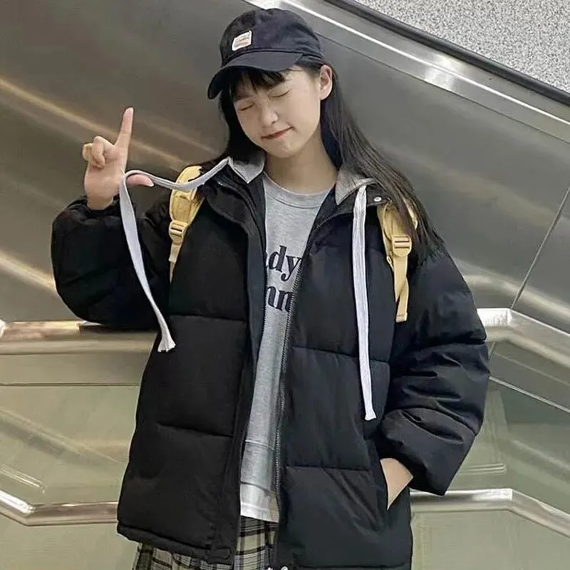 Women's  Short Down Jacket Thick Warm Spliced Coat Oversized Loose Puffer Jacket