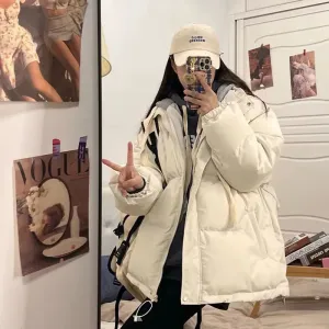 Women's  Short Down Jacket Thick Warm Spliced Coat Oversized Loose Puffer Jacket