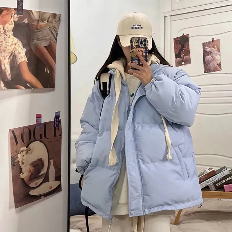 Women's  Short Down Jacket Thick Warm Spliced Coat Oversized Loose Puffer Jacket