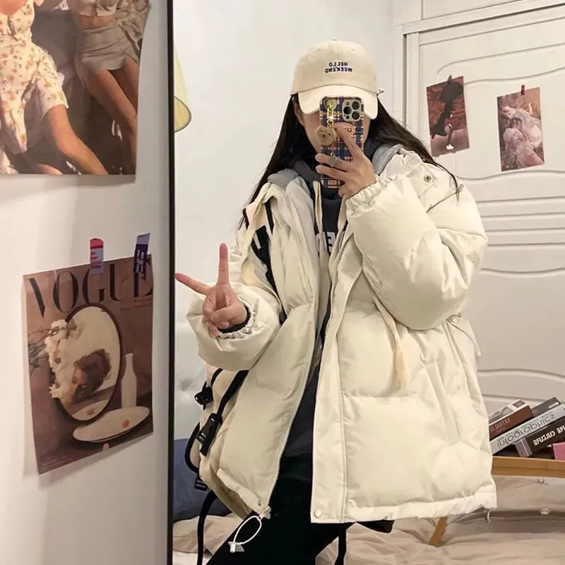 Women's  Short Down Jacket Thick Warm Spliced Coat Oversized Loose Puffer Jacket
