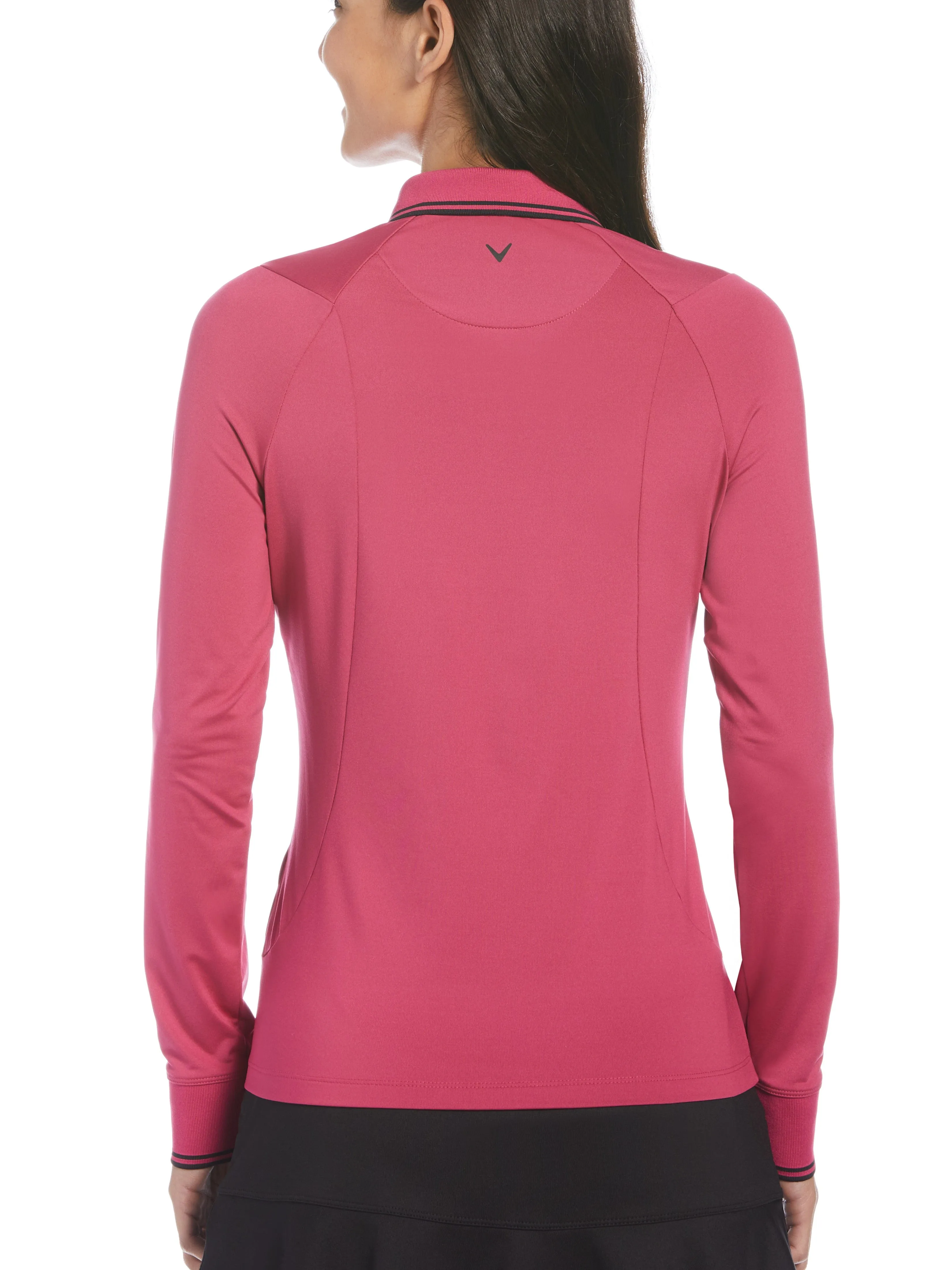 Women's Solid Long Sleeve Polo with Ribbing