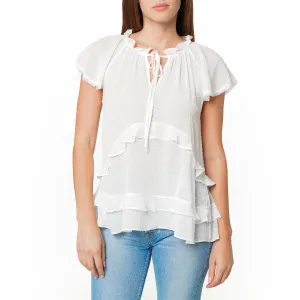 Women's Swiss Dot Layered Ruffle Top in White