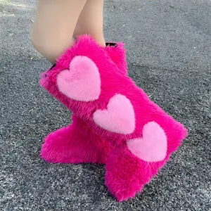 Women's Thick Fleece-Lined Warm Love Snow Boots.