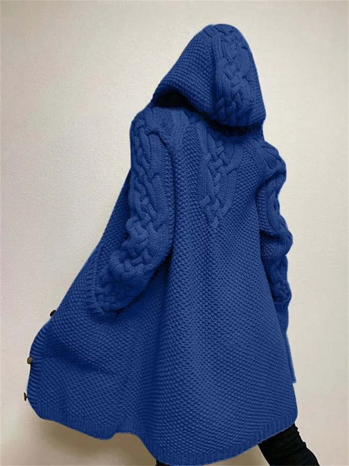 Women's Warm Buttoned Hooded Long Sweater Cardigan