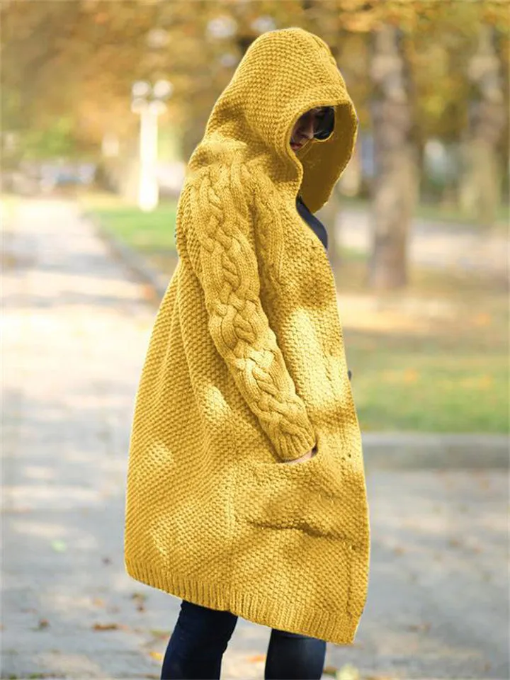Women's Warm Buttoned Hooded Long Sweater Cardigan