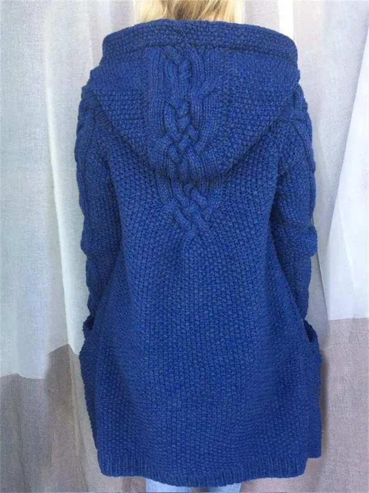 Women's Warm Buttoned Hooded Long Sweater Cardigan