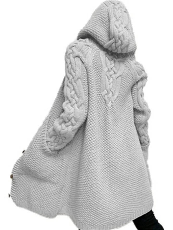 Women's Warm Buttoned Hooded Long Sweater Cardigan
