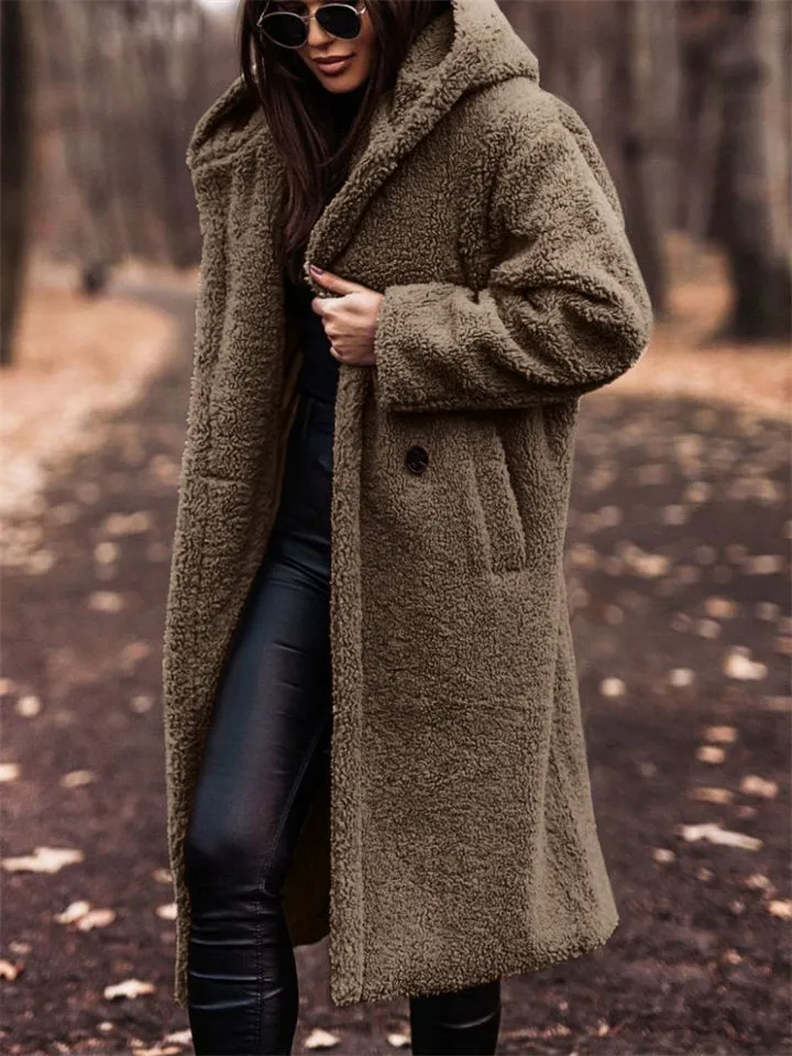 Women's Warm Hooded Maxi Plush Coat for Winter
