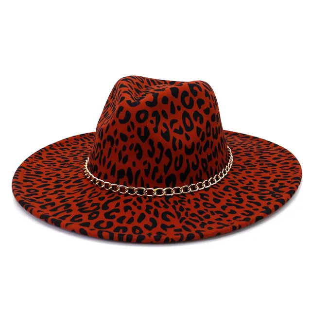Women's Wide Brim Leopard Print Fedora Hat
