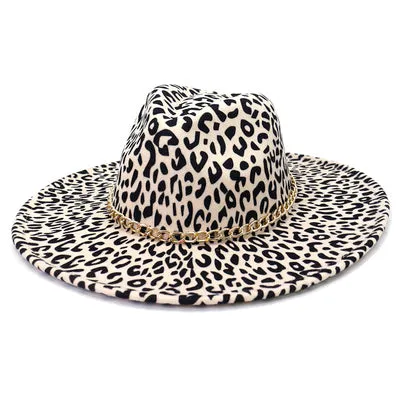 Women's Wide Brim Leopard Print Fedora Hat