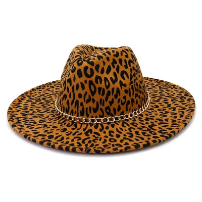 Women's Wide Brim Leopard Print Fedora Hat