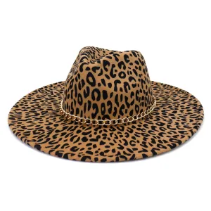 Women's Wide Brim Leopard Print Fedora Hat