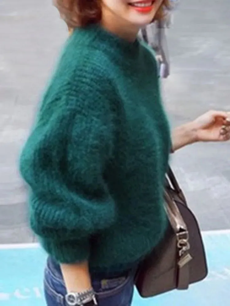 Women's Winter Loose Fuzzy Fluffy Sweater Winter Premium Blend Warm Pullover Sweater
