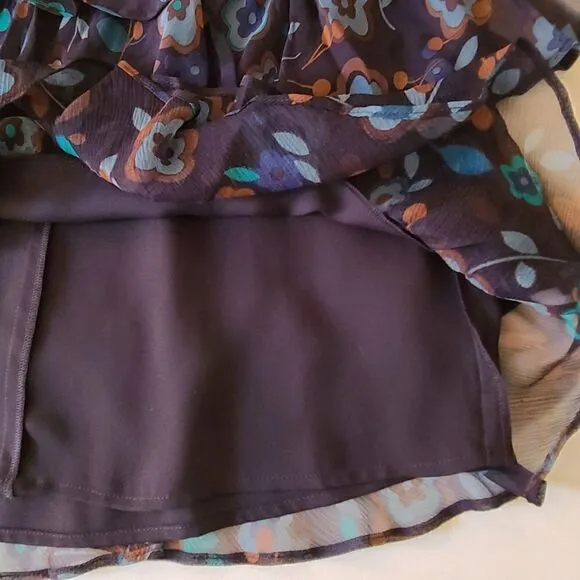Worth Women's Silk Multi-Level Ruffled Navy Floral Skirt