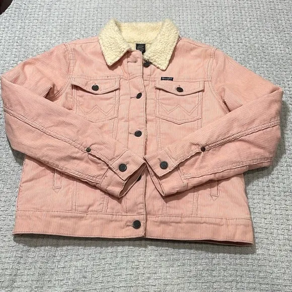 Wrangler Women's Retro Sherpa Lined Pink Corduroy Jacket Size Medium