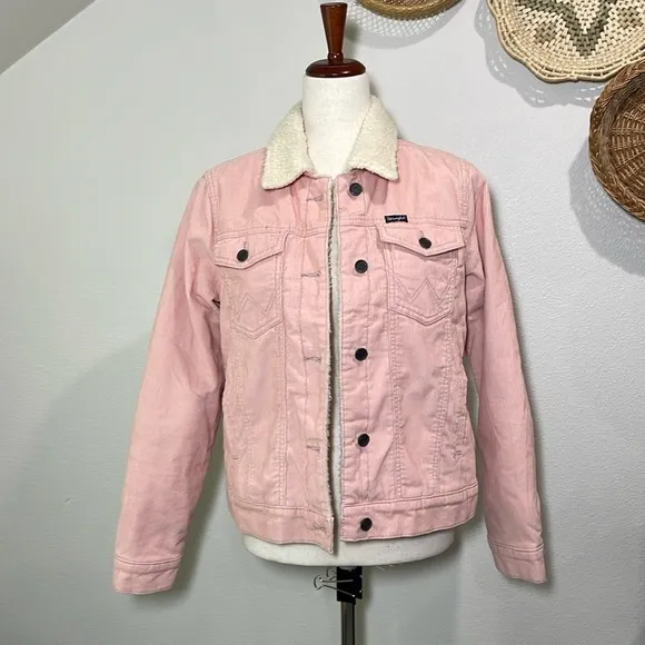 Wrangler Women's Retro Sherpa Lined Pink Corduroy Jacket Size Medium