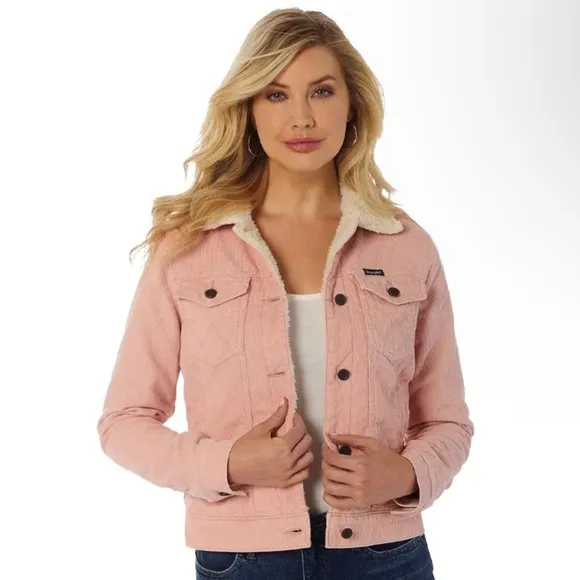 Wrangler Women's Retro Sherpa Lined Pink Corduroy Jacket Size Medium