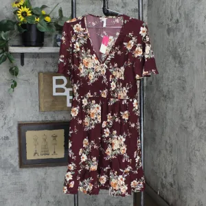 Xhilaration Women's Floral Print Short Sleeve V-Neck Smocked Waist Mini Dress