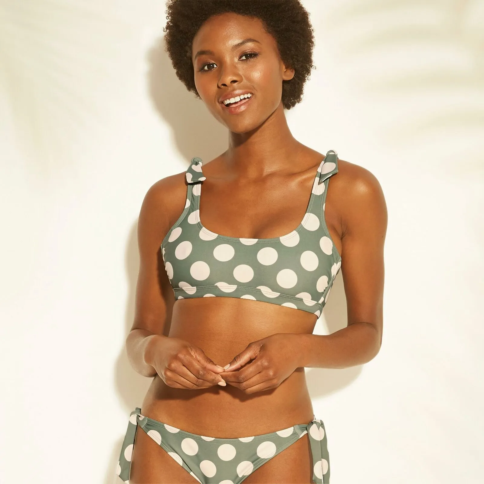 Xhilaration Women's Polka Dot Shoulder Tie Bralette Bikini Top