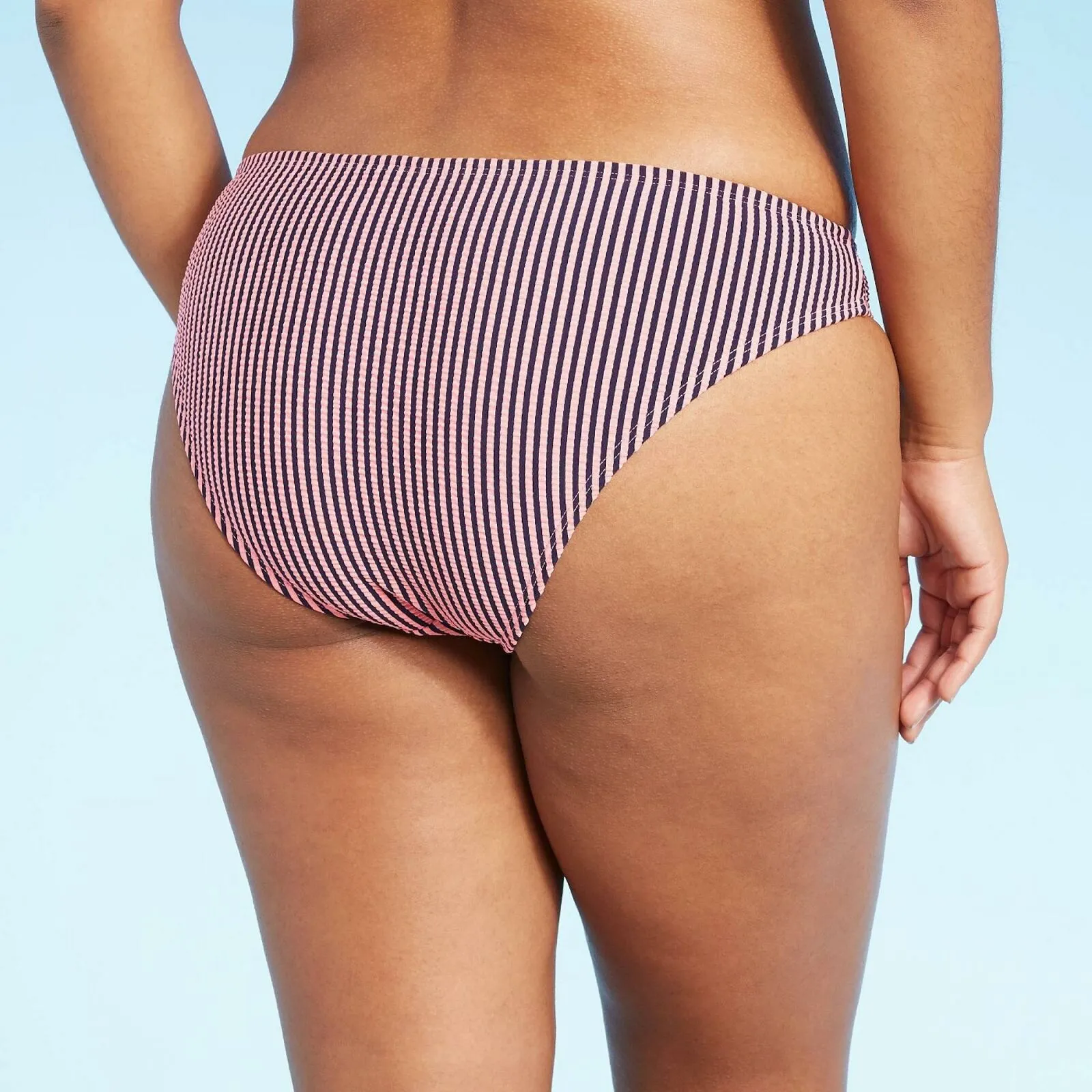 Xhilaration Women's Seersucker Cheeky Striped Bikini Bottom