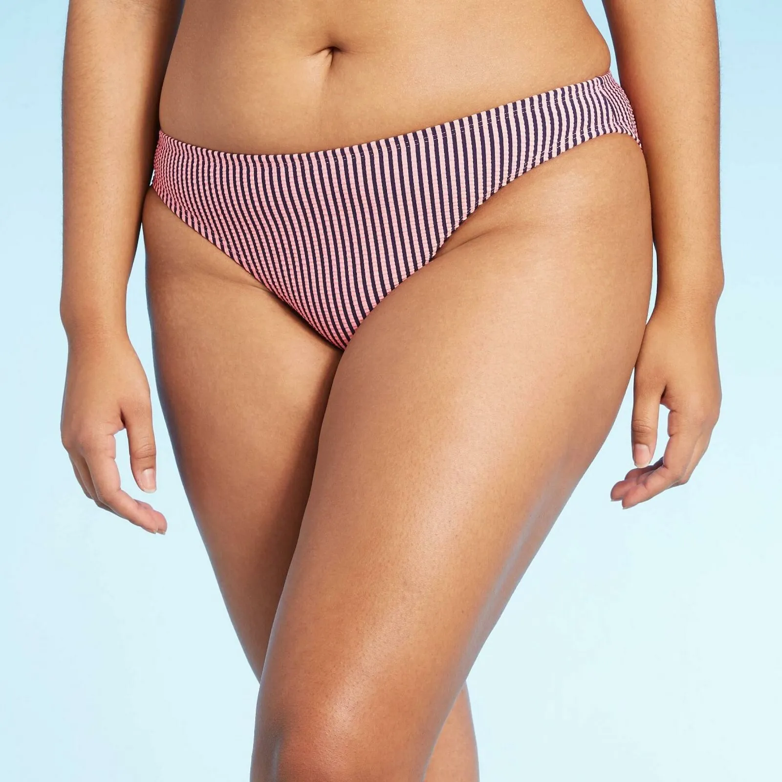 Xhilaration Women's Seersucker Cheeky Striped Bikini Bottom