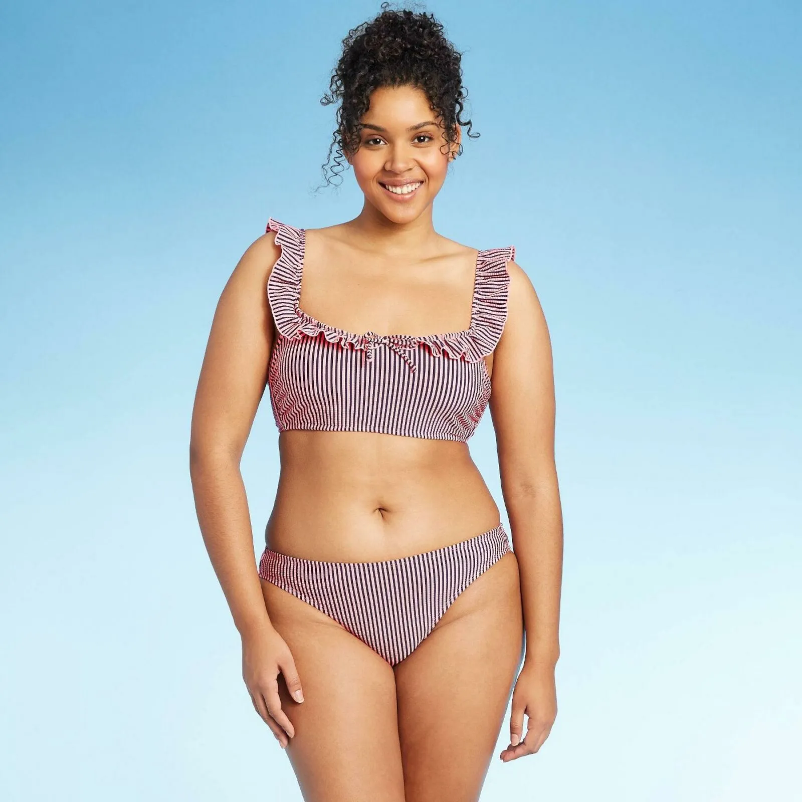 Xhilaration Women's Seersucker Cheeky Striped Bikini Bottom