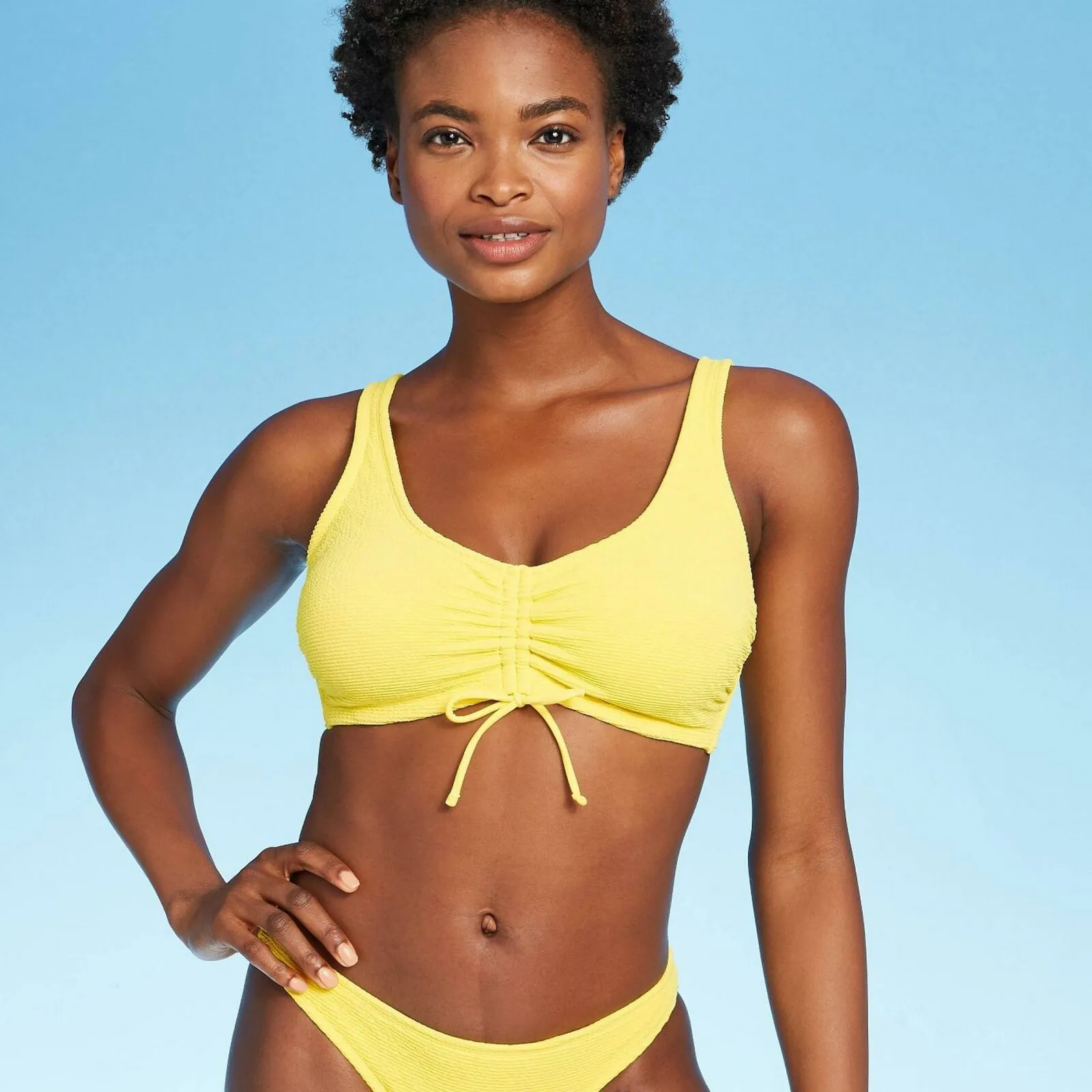 Xhilaration Women's Textured Cinch Front Bralette Bikini Top
