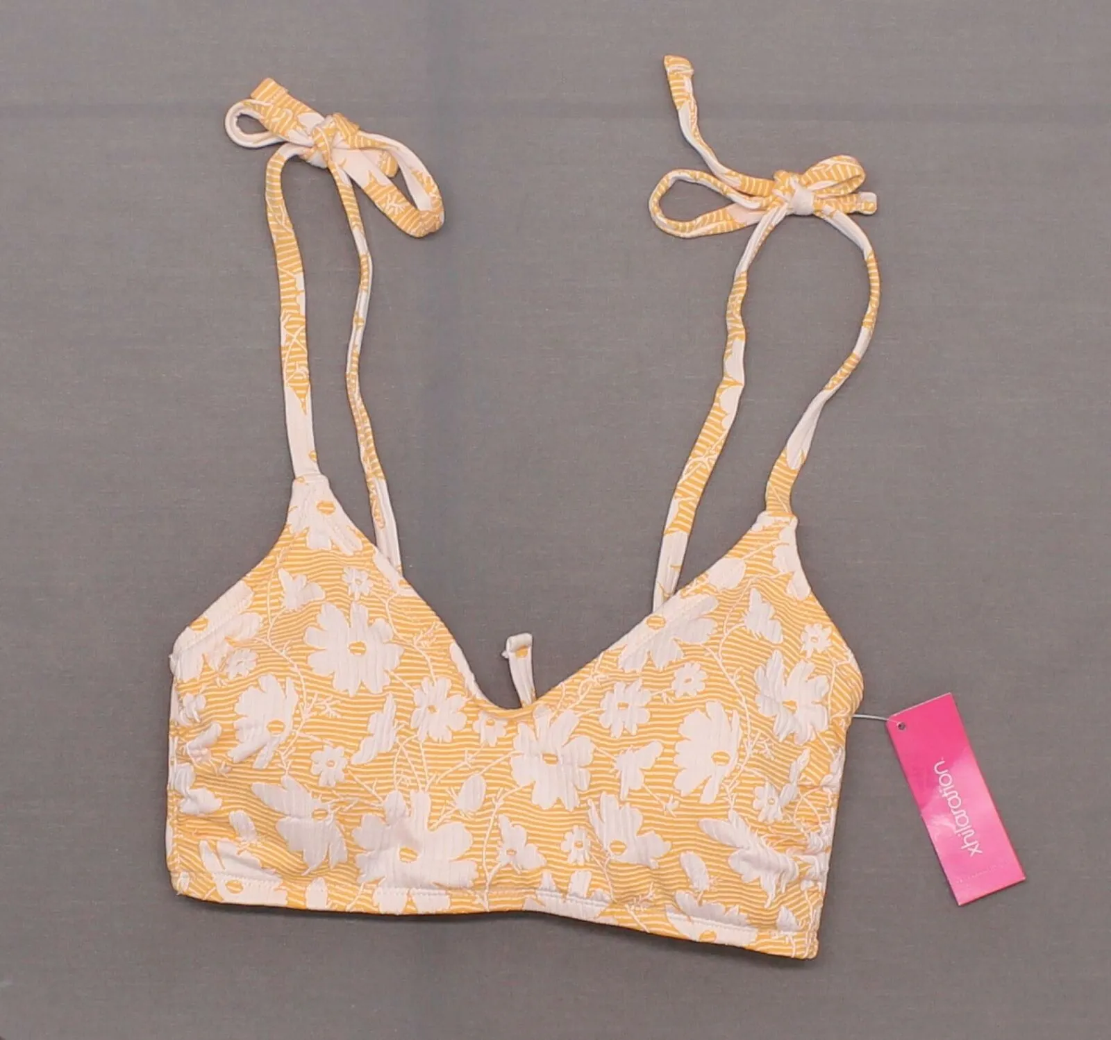 Xhilaration Women's Textured Floral Shoulder Tie Bralette Bikini Top