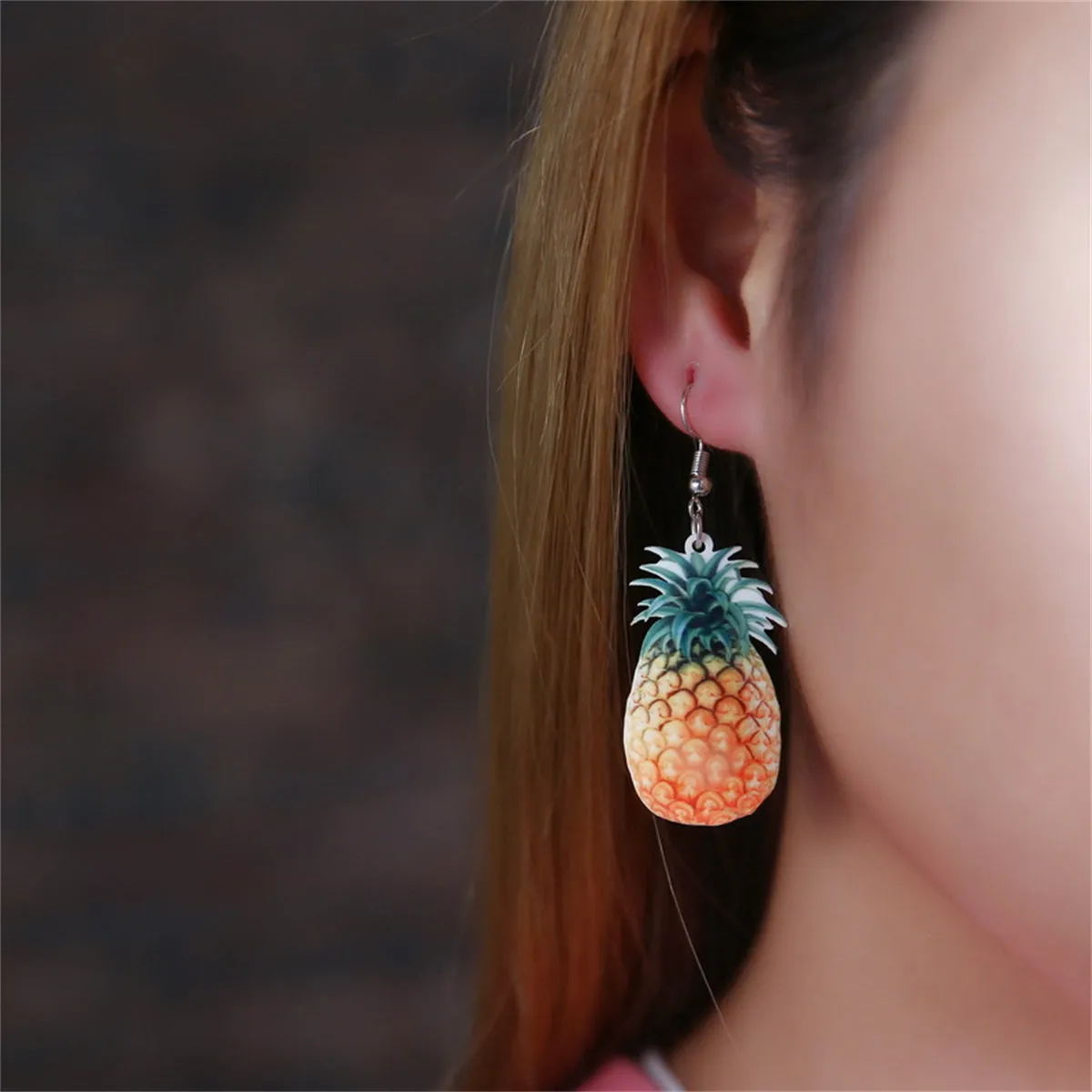 Yellow Acrylic & Silver-Plated Pineapple Drop Earrings