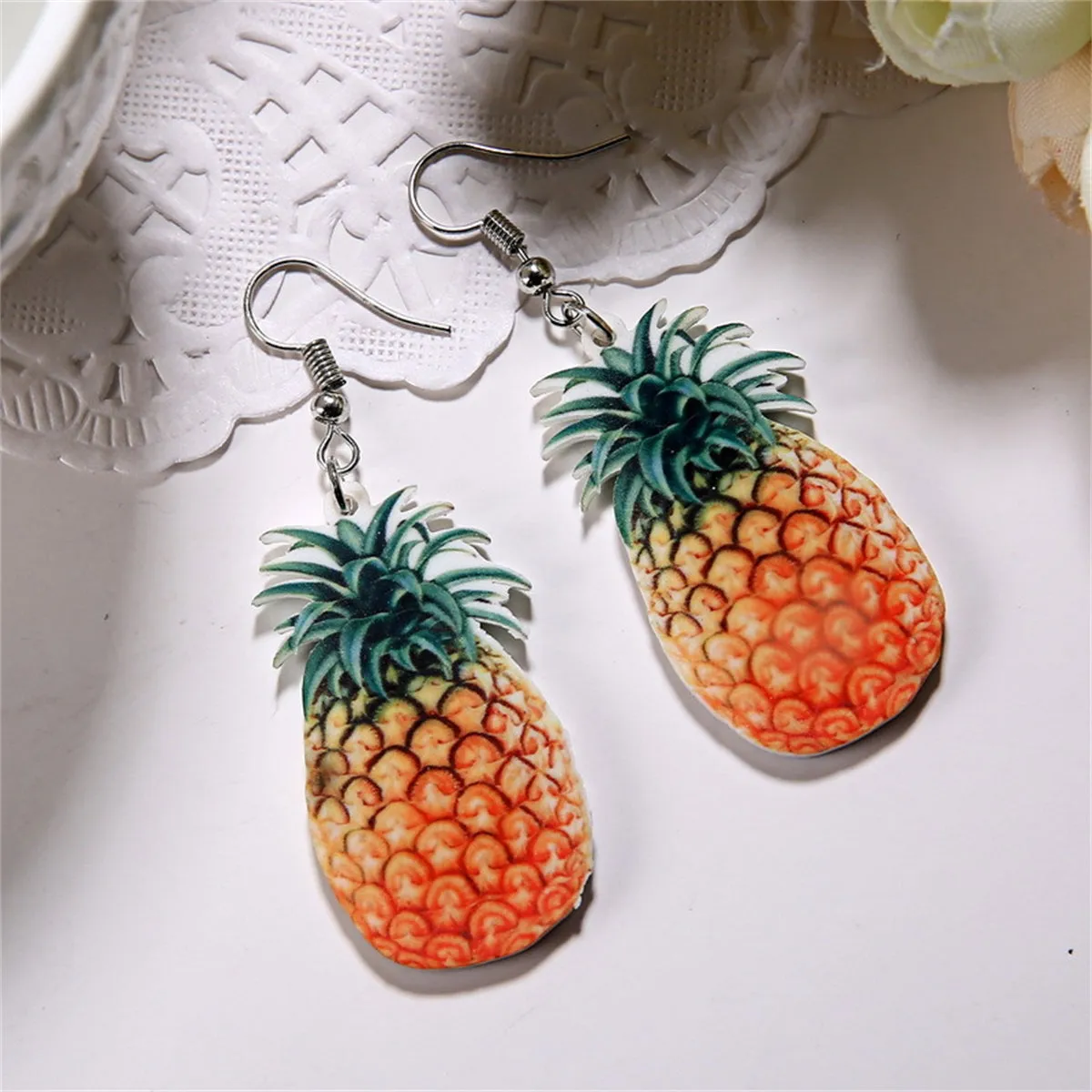 Yellow Acrylic & Silver-Plated Pineapple Drop Earrings