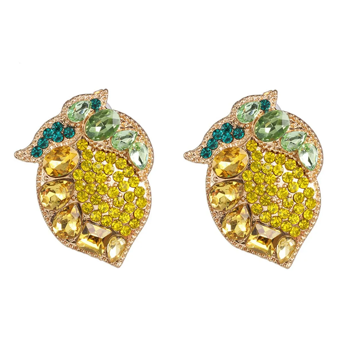 Yellow Crystal & Cubic Zirconia Lemon Stud Earrings