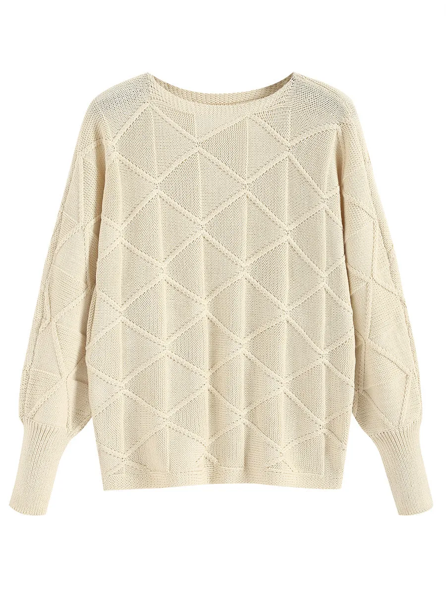 ZAFUL Women's Winter Round Neck Geometric Warm Knit Top Long Sleeve Sweater