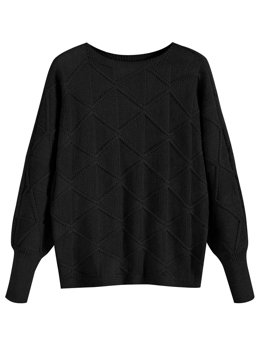 ZAFUL Women's Winter Round Neck Geometric Warm Knit Top Long Sleeve Sweater