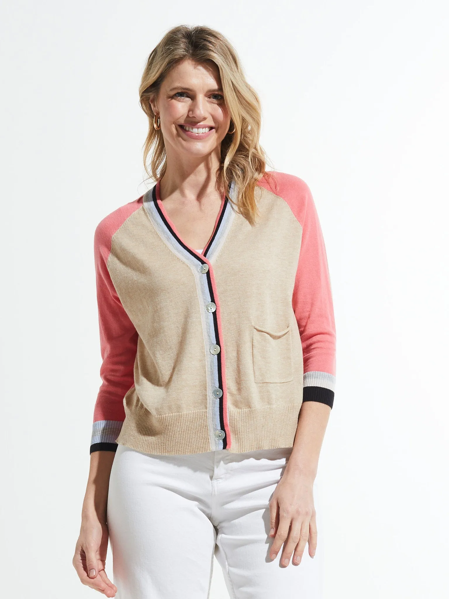 Zaket and Plover Strip Trim Cardi
