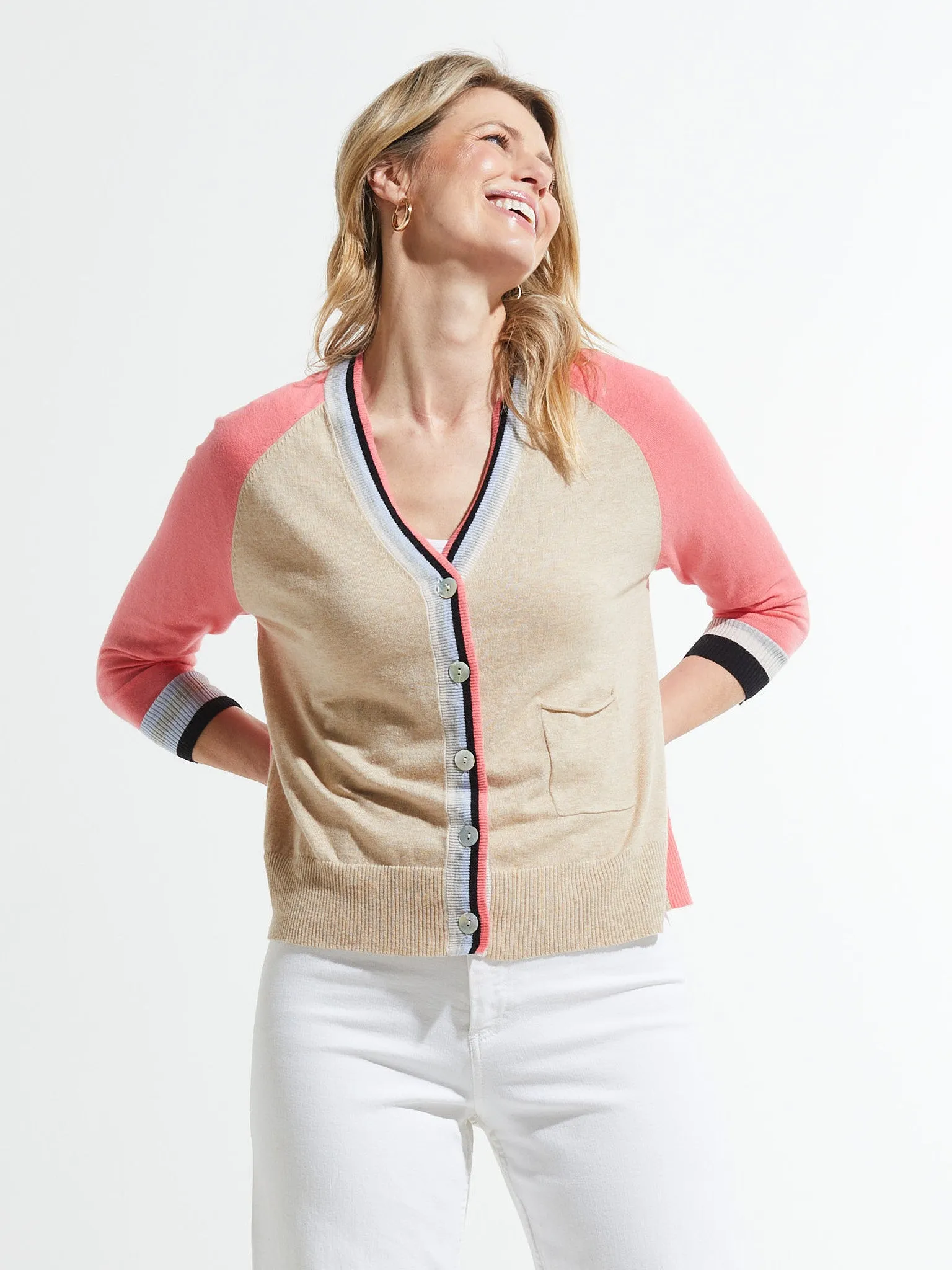 Zaket and Plover Strip Trim Cardi