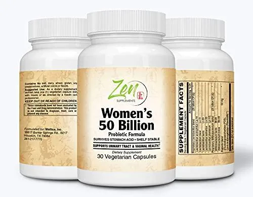 Zen Supplements - Womens 50 Billion Probiotic Formula - Supports Urinary and Vaginal Health with Lactobacilli & Bifado Blended Strains Survives Stomach Acid, Shelf Stable 30-Vegcaps
